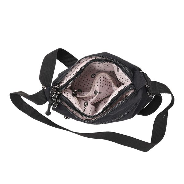 Nylon Crossbody-Tasche mit Rei&szlig;verschlussf&auml;chern, verstellbarem Schulterriemen, Schwarz image number 5