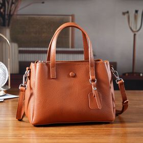 Crossbody-Tasche aus 100% echtem Leder mit Henkel und Schulterriemen, 24x11.5x18 cm, Braun