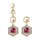 Afrikanische Rubin (Fissure gefüllt), Weißer Zirkon Ohrringe 925 Silber 750 Gelbgold Vermeil ca. 5.45 ct