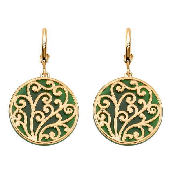 Grüne Jade Ohrringe 925 Silber Gelbgold Vermeil ca. 36.00 ct image number 5