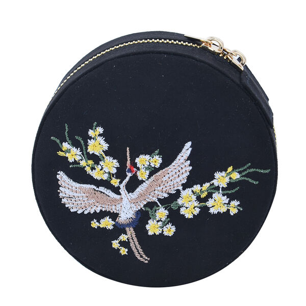 Runder Schmuckkasten mit besticktem Muster und Reißverschluss, Größe 11,3x11,3x5,6 cm, Schwarz image number 4
