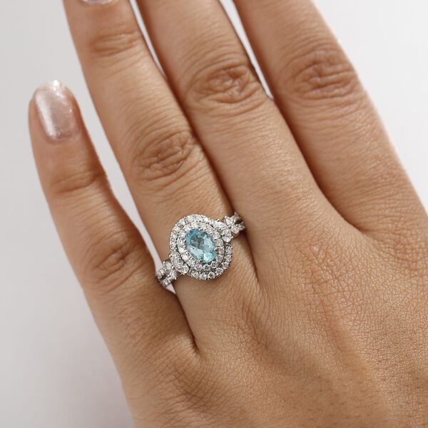 RHAPSODY zertifiziert und geprüft AAAA Paraiba Turmalin und VS-EF Diamant Ring, 950 Platin - 2 ct. image number 2