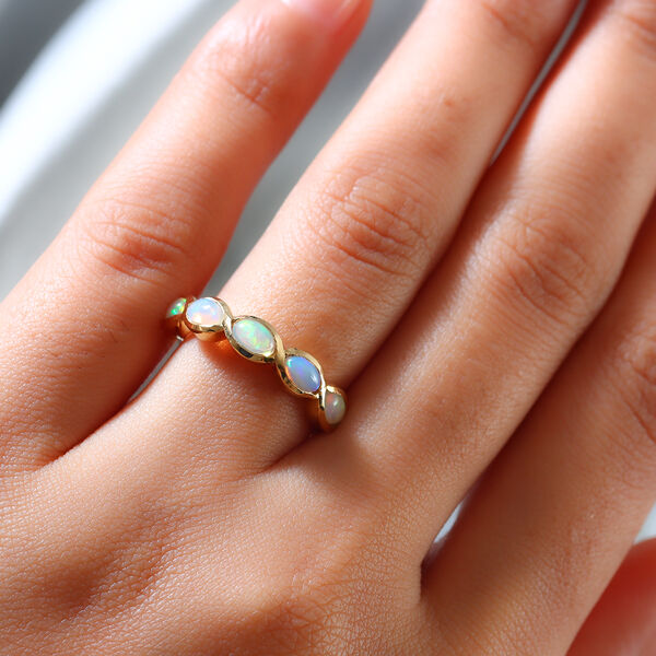 Nat&uuml;rlicher &Auml;thiopischer Opal 5 Stein Ring 925 Silber vergoldet  ca. 0,80 ct image number 3