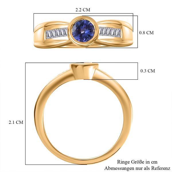 Tansanit, Wei&szlig;er Zirkon Ring 925 Silber 750 Gelbgold Vermeil (Gr&ouml;&szlig;e 19.00) ca. 0.82 ct image number 7