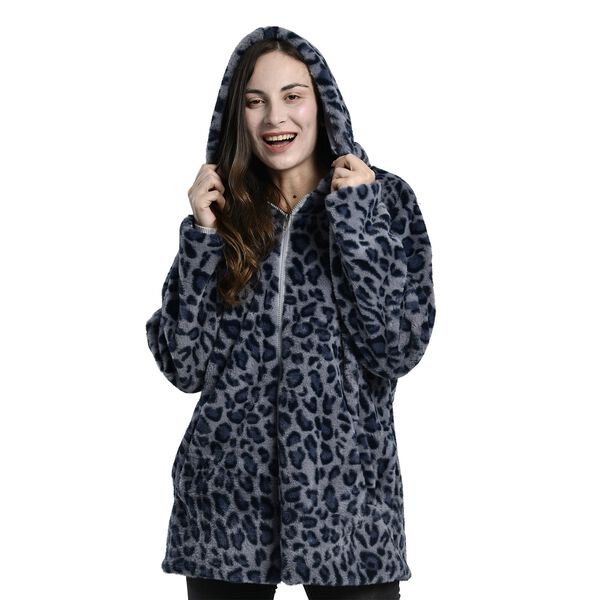 LA MAREY - Kunstfell Wintermantel mit Kapuze, Leopardenmuster, Gr&ouml;&szlig;e M, Grau  image number 11
