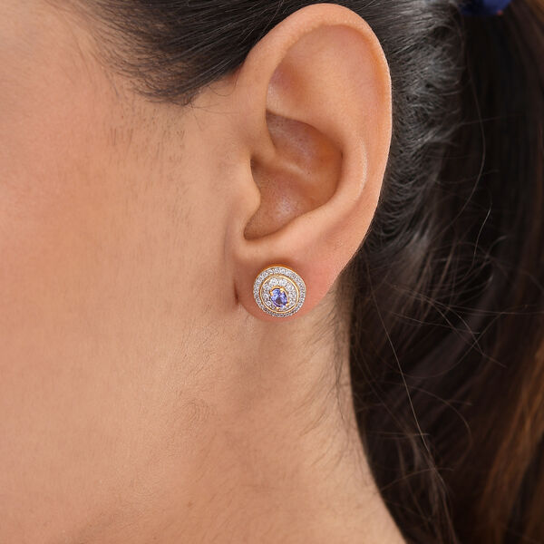 AAA Tansanit und Zirkon-Ohrstecker, 925 Silber vergoldet ca. 1,20 ct image number 3