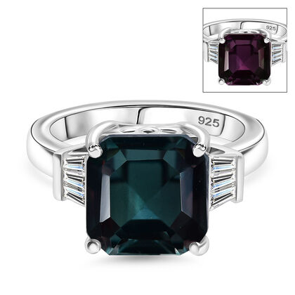 Farbwechsel-Alexandrit-Quarz-Triplette, Wei&szlig;er Topas Ring 925 Silber rhodiniert (Gr&ouml;&szlig;e 20.00) ca. 5.05 ct