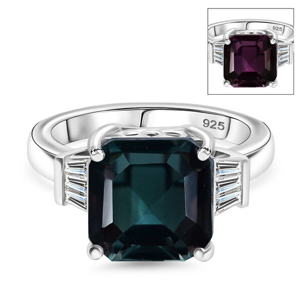 Farbwechsel-Alexandrit-Quarz-Triplette, Wei&szlig;er Topas Ring 925 Silber rhodiniert (Gr&ouml;&szlig;e 20.00) ca. 5.05 ct