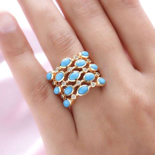 Amerikanischer, nat&uuml;rlicher Sleeping Beauty T&uuml;rkis und wei&szlig;er Zirkon-Ring, 925 Silber Gelbgold Vermeil  ca. 3,48 ct image number 3