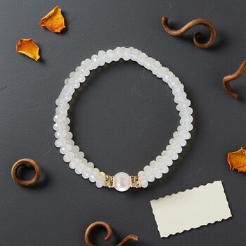 Flexibles Muschelkernperle, Opalit und wei&szlig;es Kristall Armband