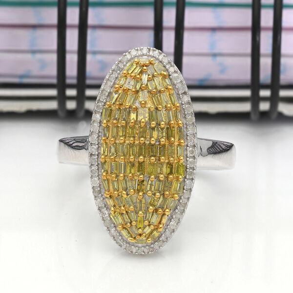 Gelber und Wei&szlig;er Diamant Cluster Ring 925 Silber Platin-&Uuml;berzug image number 2