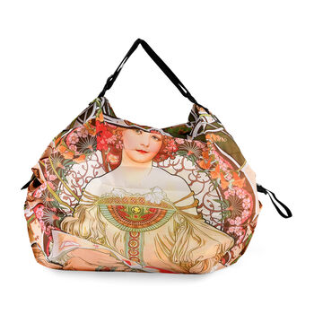 Faltbare Einkaufstasche mit Rei&szlig;verschlussfach 50 x 70 cm Dunkelgr&uuml;n Rosa M&auml;dchenmotiv