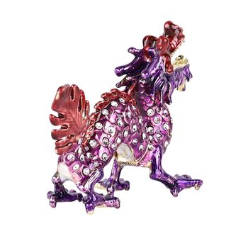 Deko-Schmuckdose aus Metall und Kristall, in Drachenform mit magnetischem Verschluss, 12x7cm, Lila-Rot