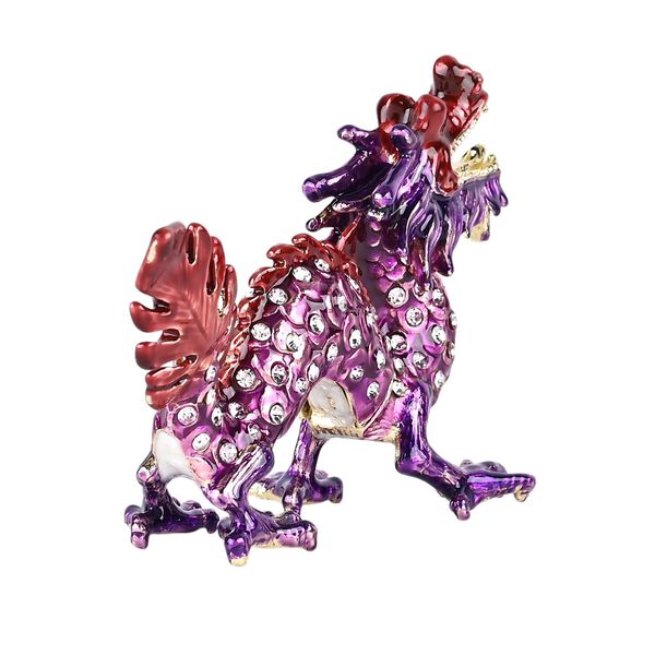 Deko-Schmuckdose aus Metall und Kristall, mit magnetischem Verschluss, Lila, 12x7 cm, Drache image number 3
