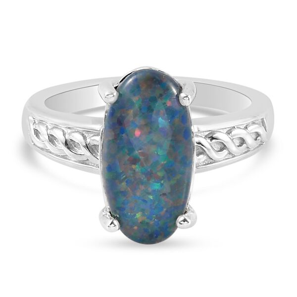Boulder Opal Triplett  Solit&auml;r Ring 925 Silber Platin-&Uuml;berzug image number 6
