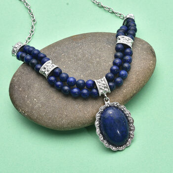 Lapislazuli-Halskette in Silberton, 45 cm, 127,50 ct.