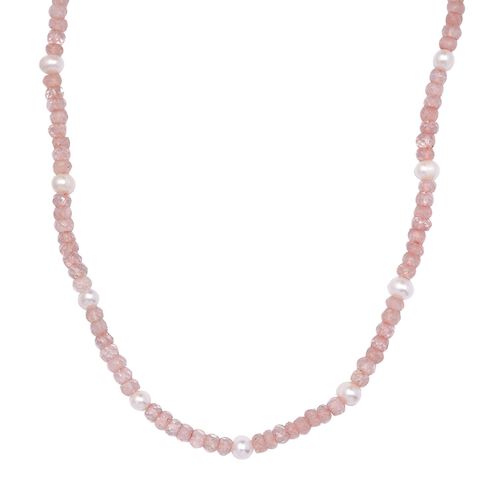 Rosenquarz, Perle Halskette ca. 50 cm Messing platiniert image number 0