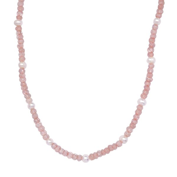 Rosenquarz, Perle Halskette ca. 50 cm Messing platiniert