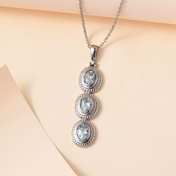 Himmelblauer Topas Anh&auml;nger mit Kette, Edelstahl ca. 2.25 ct image number 2