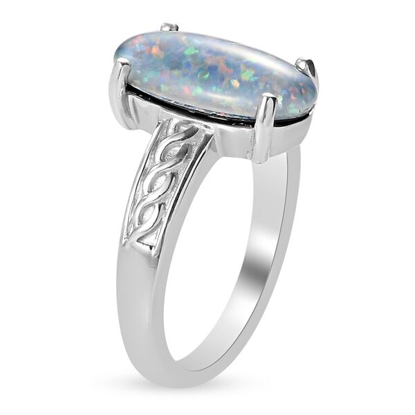 Boulder Opal Triplett  Solit&auml;r Ring 925 Silber Platin-&Uuml;berzug image number 2