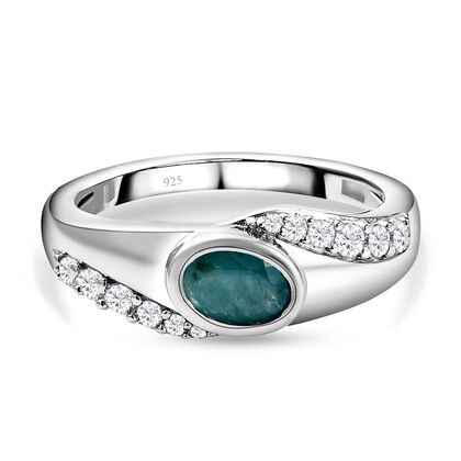 Grandidierit und wei&szlig;er Zirkon-Ring, 925 Silber platiniert (Gr&ouml;&szlig;e 18.00) ca. 0.72 ct