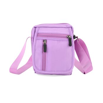 Umh&auml;ngetasche mit mehreren Rei&szlig;verschlussf&auml;chern und RFID-Schutz, 12,5x6x16cm, Lila