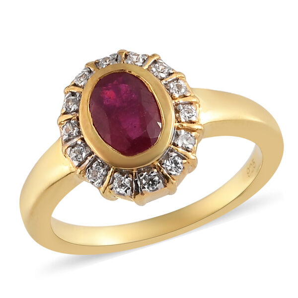 Fissure gefüllt Rubin und Zirkon Ring 925 Silber vergoldet  ca. 1,26 ct image number 4