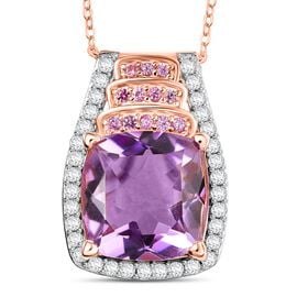 D'joy AA Rose De France Amethyst, Moissanit Anhänger mit Kette (ca. 50 cm), 925 Silber 750 Roségold Vermeil ca. 5,71 ct.
