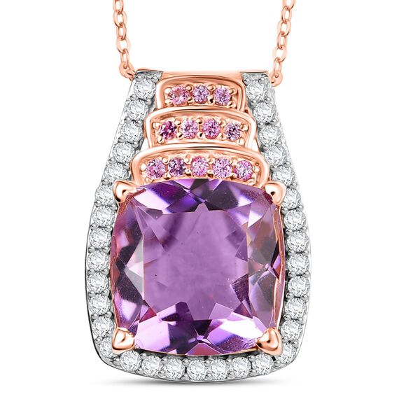 D'joy AA Rose De France Amethyst, Moissanit Anhänger mit Kette (ca. 50 cm), 925 Silber 750 Roségold Vermeil ca. 5,71 ct. image number 0