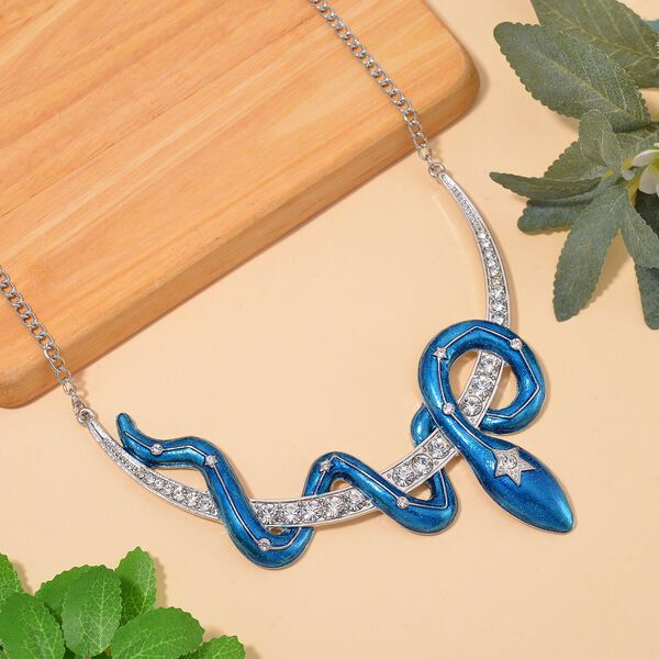 Blau emaillierte wei&szlig;e Kristall-Halskette, 50 cm image number 1