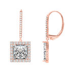 AAA Quadratische Halo Zirkonia Ohrringe, Klappverschluss, Messing, rosévergoldet