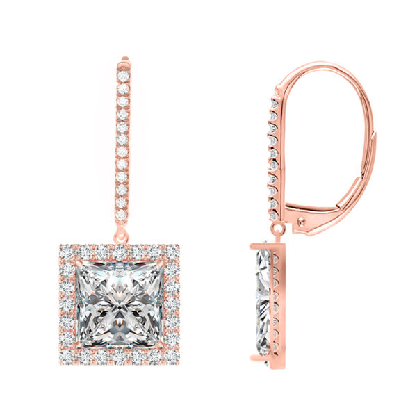 AAA Quadratische Halo Zirkonia Ohrringe, Klappverschluss, Messing, rosévergoldet image number 0