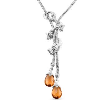 Citrin Halskette ca. 60 cm 925 Silber ca. 12,24 ct.