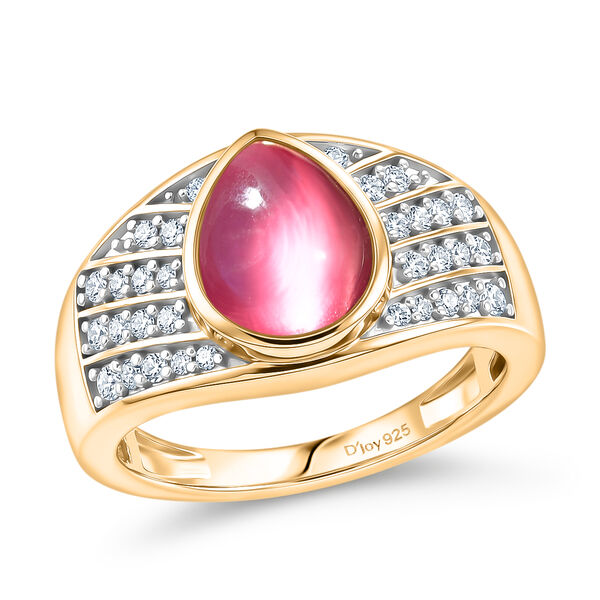 D'Joy Flamingo Mondstein, Wei&szlig;er Zirkon Ring 925 Silber 750 Gelbgold vermeil (Gr&ouml;&szlig;e 17.00) ca. 3,06 ct image number 2