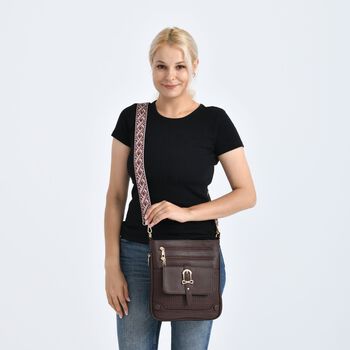 Elegante Umh&auml;ngetasche aus feinem Lederimitat mit Mehrfachf&auml;chern, 24x27cm, Cognacbraun