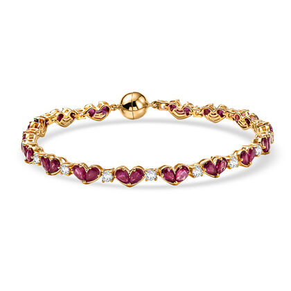 D'Joy - Ewige Verbundenheit Afrikanischer Rubin (Fissure gef&uuml;llt), Wei&szlig;er Zirkon Armband ca. 19 cm 925 Silber 750 Gelbgold Vermeil ca. 12.30 ct