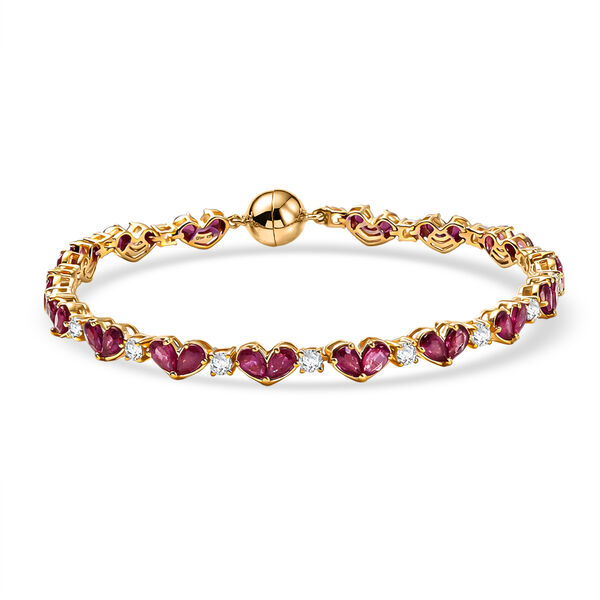 D'Joy - Ewige Verbundenheit Afrikanischer Rubin (Fissure gef&uuml;llt), Wei&szlig;er Zirkon Armband ca. 19 cm 925 Silber 750 Gelbgold Vermeil ca. 12.30 ct