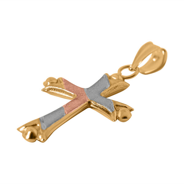 Tricolor Kreuz-Anhänger, 585 Gelbgold image number 2