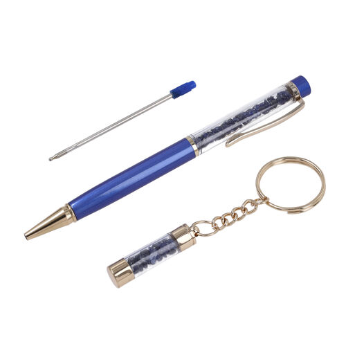 Premium Kollektion - Echter blauer Saphir-Kugelschreiber mit extra Mine und Schlüsselanhänger image number 0