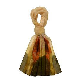 LA MAREY - Luxuriöser Floral-Print Schal, Merinowolle und Maulbeerseide, senfgelb