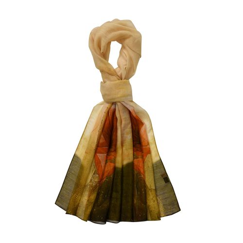 LA MAREY - Luxuriöser Floral-Print Schal, Merinowolle und Maulbeerseide, senfgelb image number 0