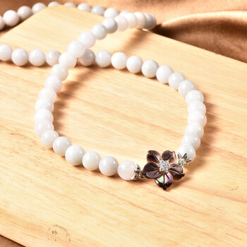 JARDIN-KOLLEKTION - schwarze Perlmutt, wei&szlig;e Jade und Zirkon-Halskette, 50 cm, 925 Silber rhodiniert ca. 275,31 ct