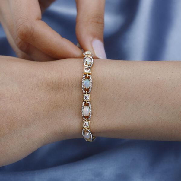 AA Nat&uuml;rlicher, &auml;thiopischer Welo Opal, Wei&szlig;er Topas Armband ca. 20 cm 925 Silber Gelbgold Vermeil ca. 5,59 ct. image number 4