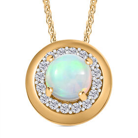 AA Natürlicher, äthiopischer Welo Opal, Weißer Zirkon Schmuckset 925 Silber 750 Gelb Vergoldet ca. 0.78 ct
