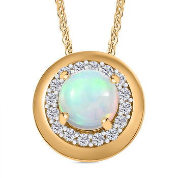 AA Nat&uuml;rlicher, &auml;thiopischer Welo Opal, Wei&szlig;er Zirkon Schmuckset 925 Silber 750 Gelb Vergoldet ca. 0.78 ct