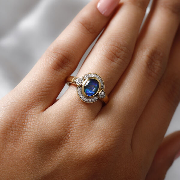 Boulder Opal Triplett und Zirkon Ring 925 Silber vergoldet  ca. 1,13 ct image number 9