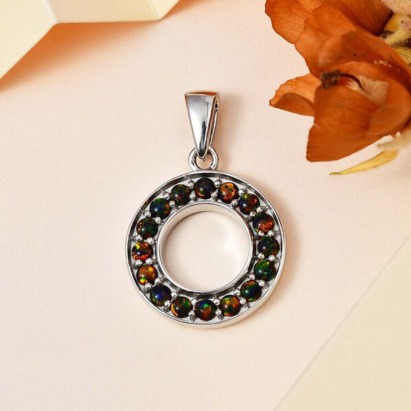 Labor erstellt schwarzen Opal Anh&auml;nger 925 Silber platiniert ca. 0,70 ct. image number 2