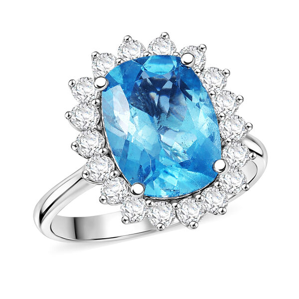Blauer Topas und wei&szlig;er Zirkon-Ring, 925 Silber platiniert  ca. 10,13 ct image number 4