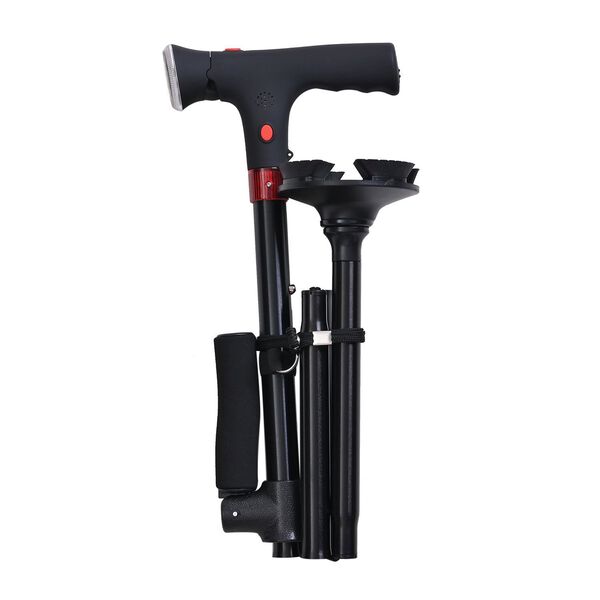 Klappbarer Smart-Walking-Stick mit drehbarem LED-Frontlicht und SOS-Alarm, Schwarz image number 4