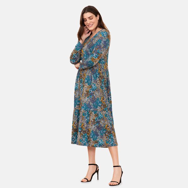 TAMSY Damen bedrucktes Midikleid, Größe 38, Blau image number 8
